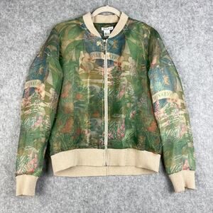 OO LA LA Bomber Jacket Womens XL‎ Botanical Floral Print Full Zip Sheer Whimsy